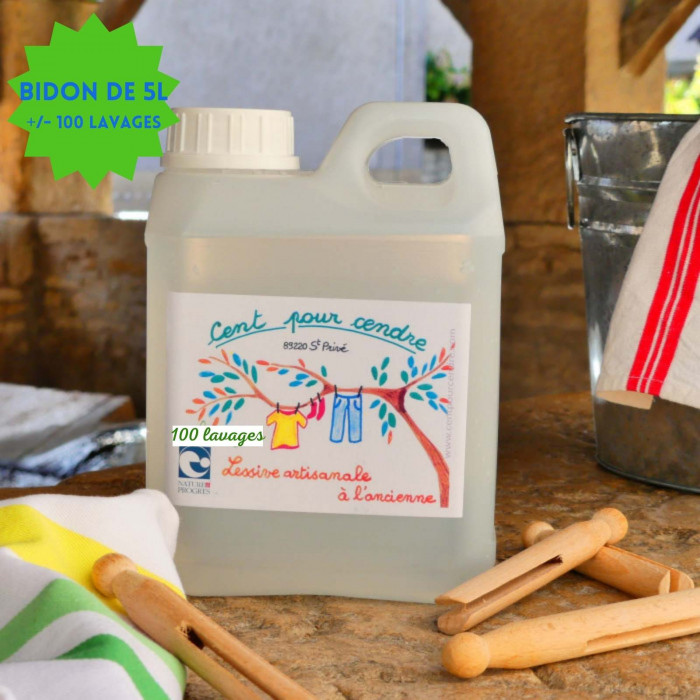 Lessive 100% naturelle à base de Cendre – sans huile essentielle- 5L