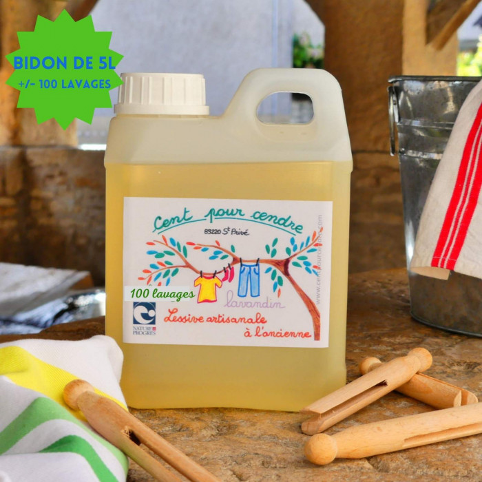 Lessive 100% naturelle à base de Cendre – à l'huile essentielle de Lavandin- 5 L